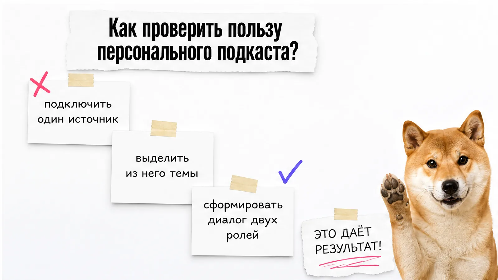 Сиба-ину одобряет схему проверки персонального подкаста на репозитории.