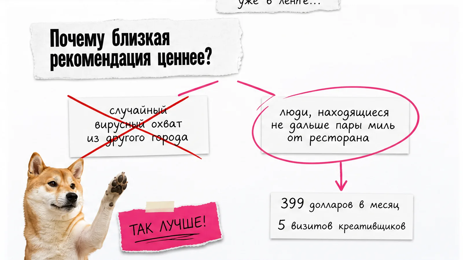 Кот одобряет регулярные рекомендации от людей, находящихся рядом с рестораном.