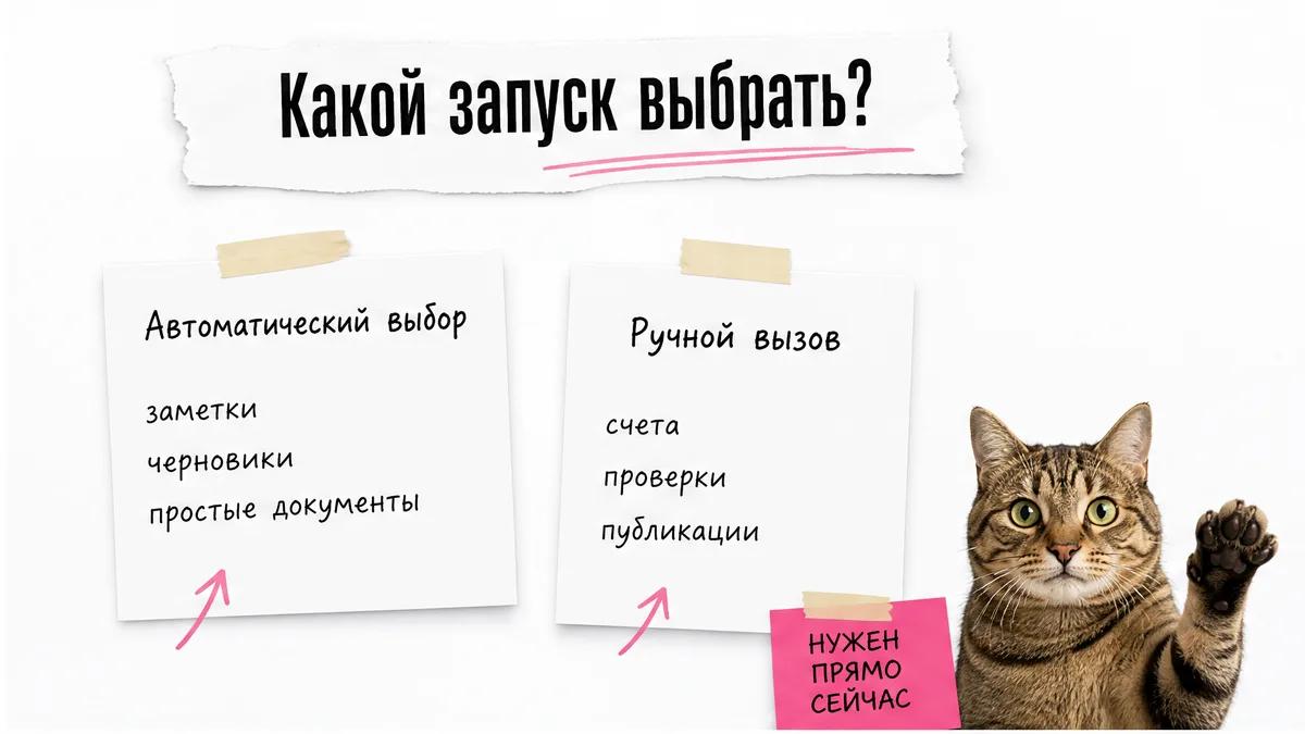 Кот выбирает между автоматическим и ручным запуском Skill.