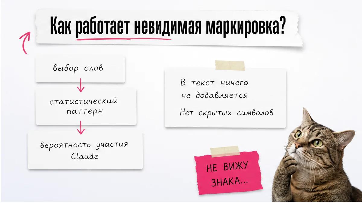 Кот рассматривает карточки со статистическим паттерном и отсутствием скрытых символов.