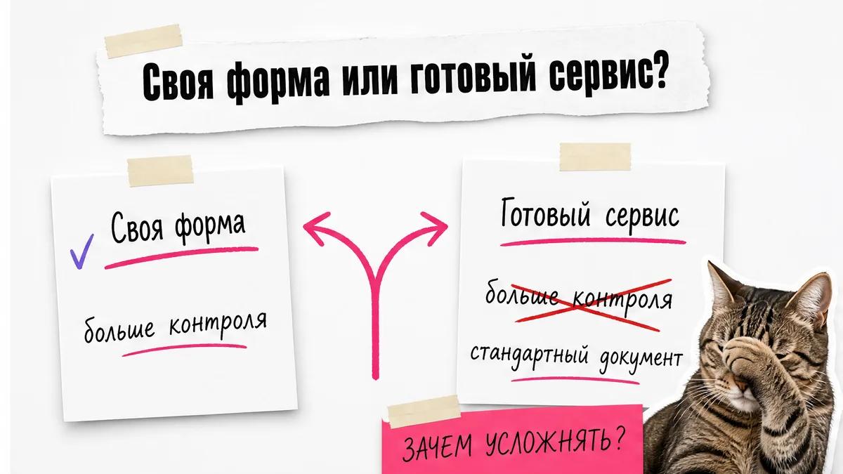Кот фейспалмит рядом со сравнением своей формы и готового сервиса.