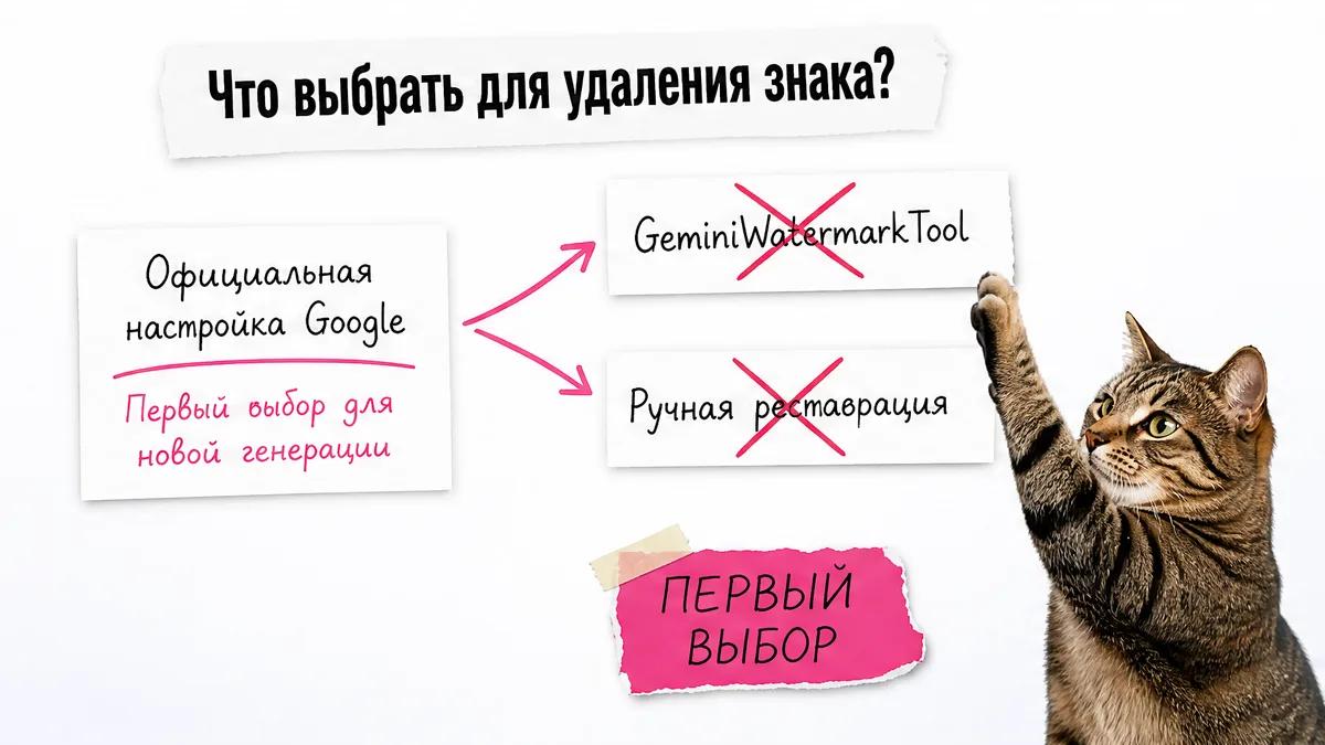 Кот поднимает лапу рядом со сравнением официальной настройки Google и локального инструмента.
