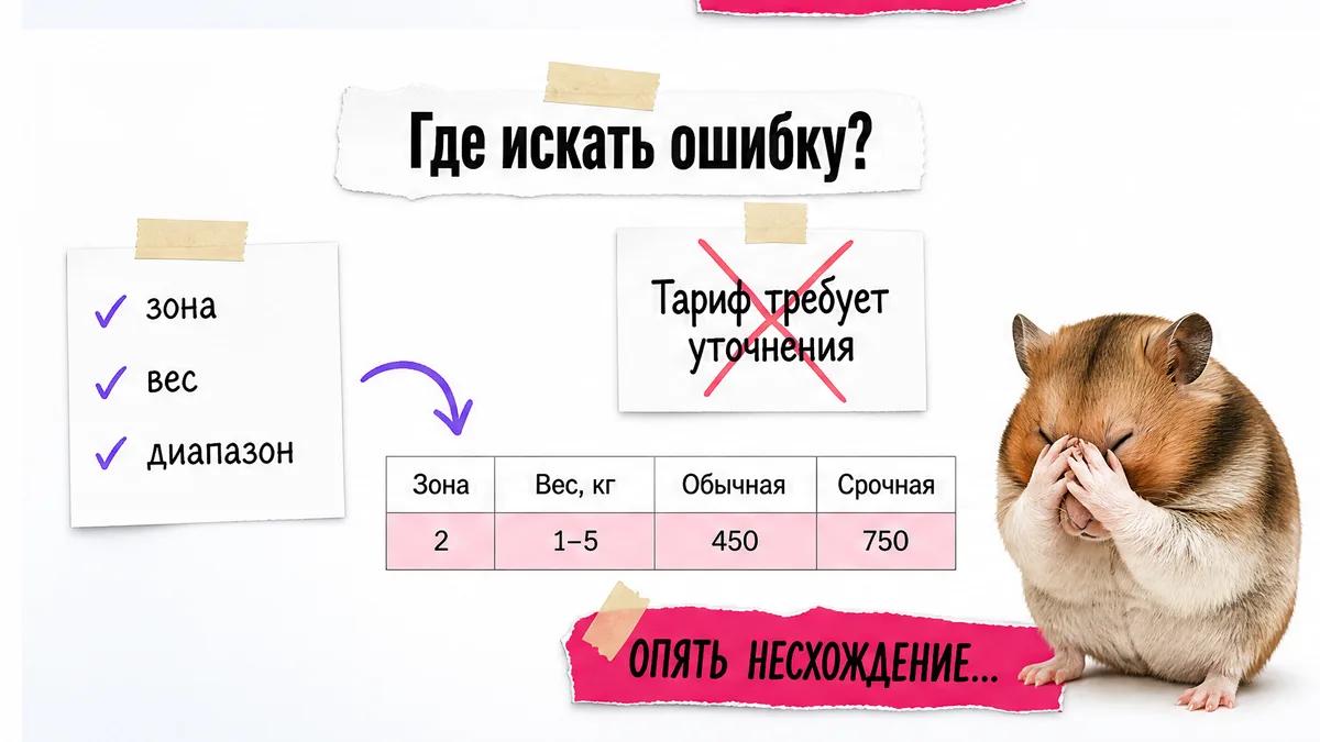Хомяк у красного креста проверяет ошибочный расчёт и тарифную таблицу.