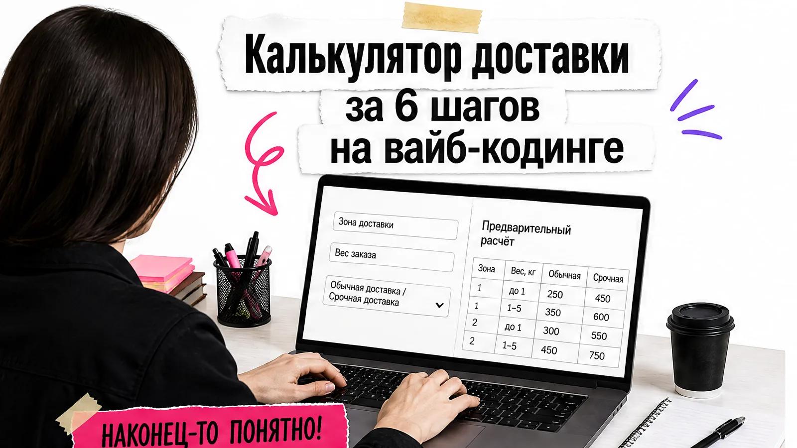Женщина работает за столом перед экраном с формой калькулятора доставки, лица не видно.