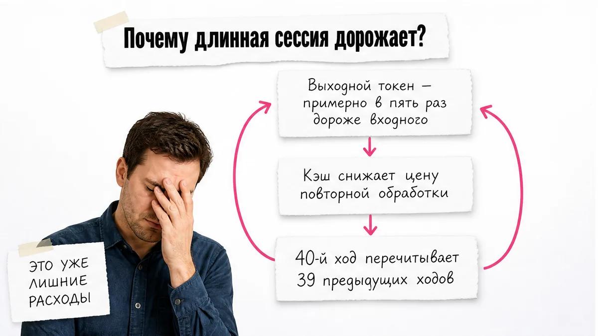 Мужчина закрывает лицо рядом со схемой повторяющегося контекста и расходов.