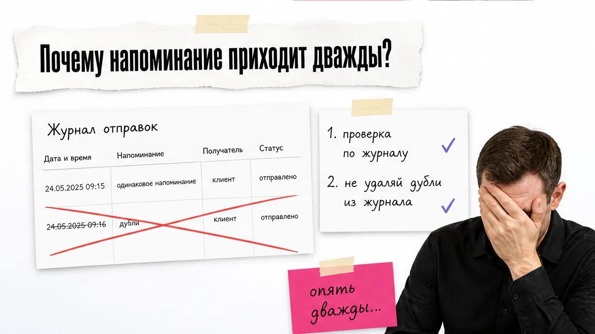 Безымянный мужчина закрывает лицо рядом с журналом, где одно напоминание отмечено дважды.