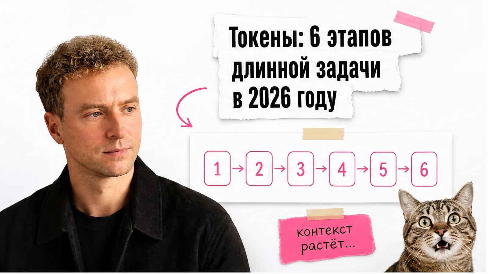 Автор с приложенного фото показывает схему длинного запроса, рядом кот в шоке от растущего контекста.
