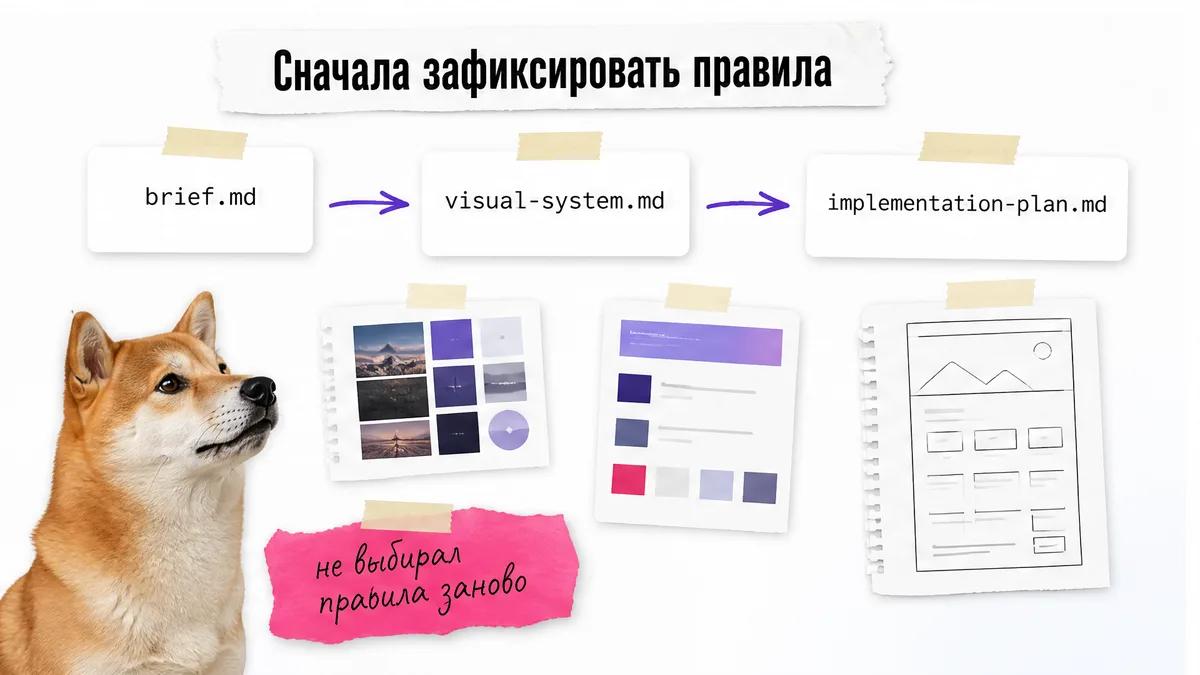 Кот рассматривает три файла спецификации перед сборкой страницы.