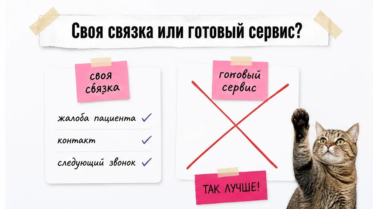 Кот с поднятой лапой выбирает свою связку вместо готового сервиса.