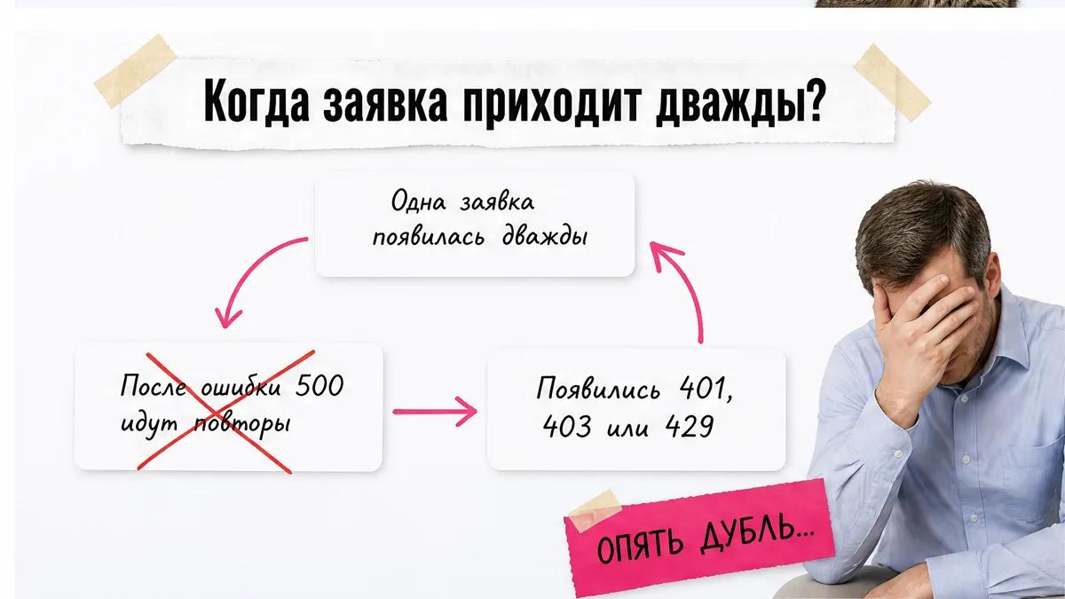 Мужчина безымянного типажа закрывает лицо ладонью рядом со списком причин дублей.